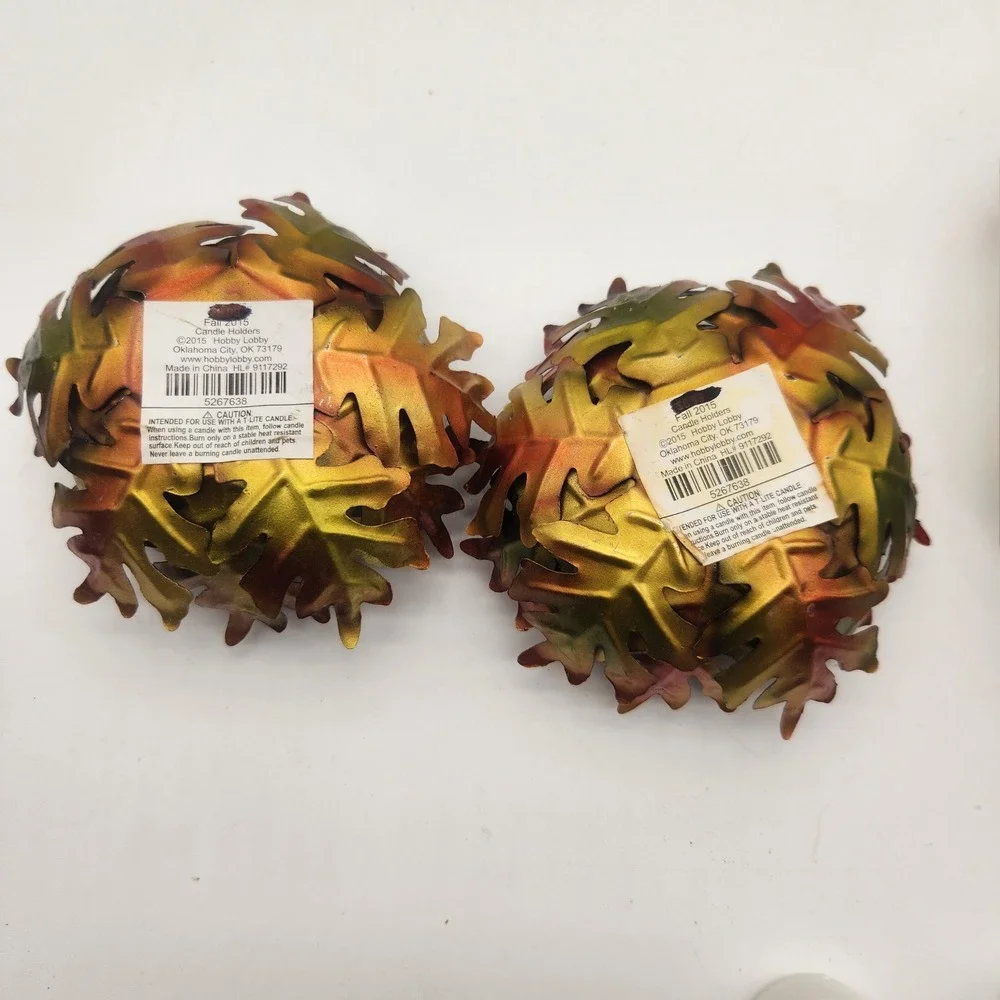 Fall Leaf‎ 3D Tealight Candle Holders Set of 2 Autumn Colors Delicate Decor